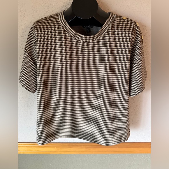 Lauren Ralph Lauren Houndstooth Double Knit Jacquard Top in Brownies - Picture 3 of 15